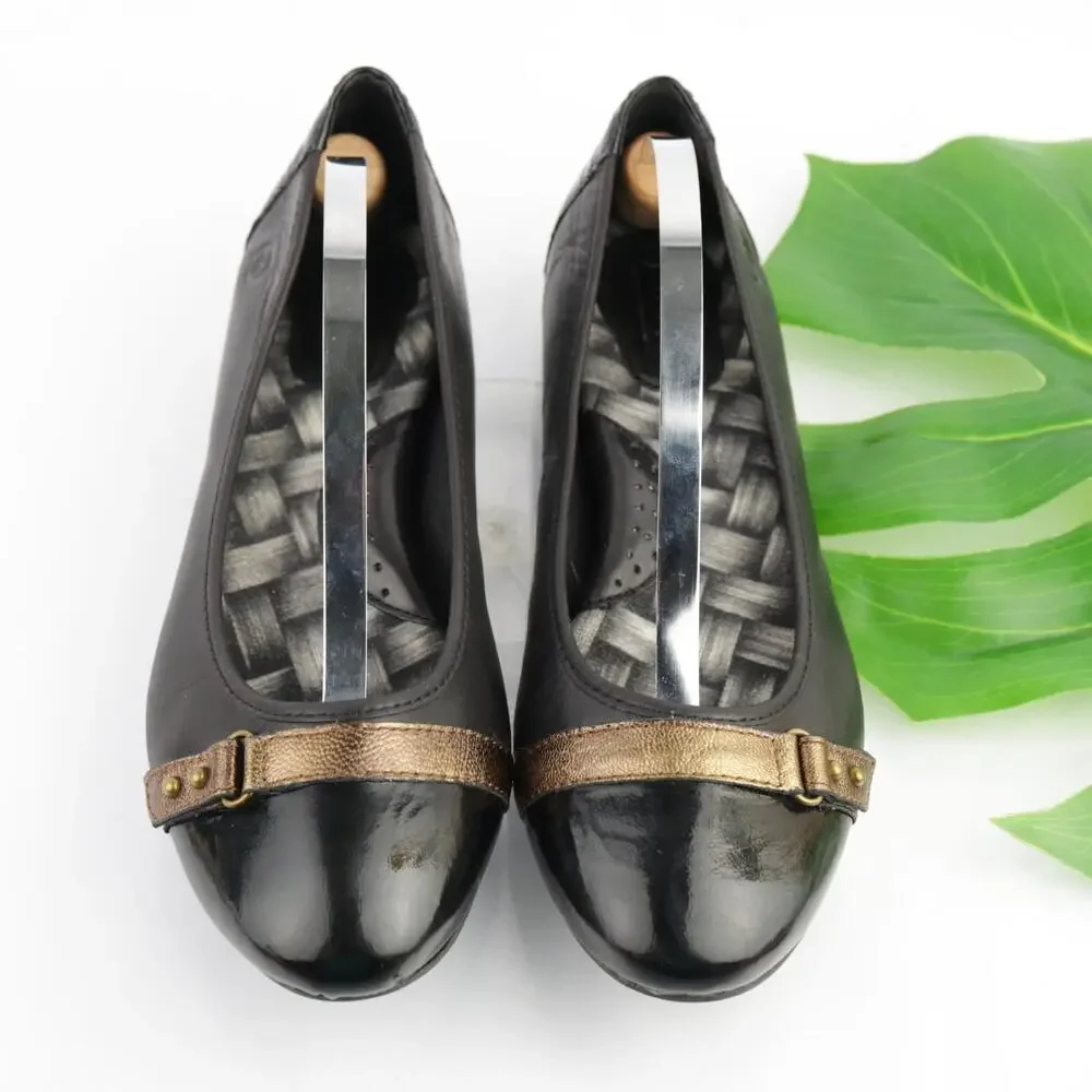 Born Womens Masia Ballet Flats Size 7 Black Leather Patent Cap Toe Slip On Shoes
